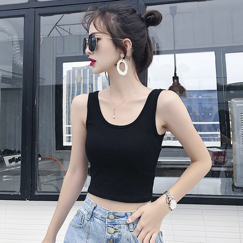 Camisole women's inner U neck short beauty back base top summer cotton sleeveless T-shirt design sense of niche trend