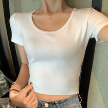 White short t-shirt umbilical top womens short-sleeved summer avocado green high waist tight slim slim sexy ins tide