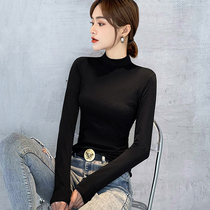 Black beating undershirt woman glint with 2022 spring autumn and winter new half high collar long sleeve foreign air tight and warm jacket