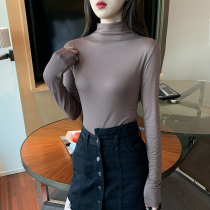 Modal semi-turtleneck base shirt womens 2021 autumn and winter new black inner long-sleeved t-shirt velvet thickened top