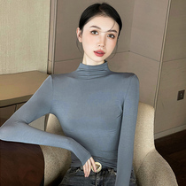 Modale semi-high collar bottom shirt woman inside lap and winter foreign air 2022 new 100 hitch long sleeve plus velvet blouses