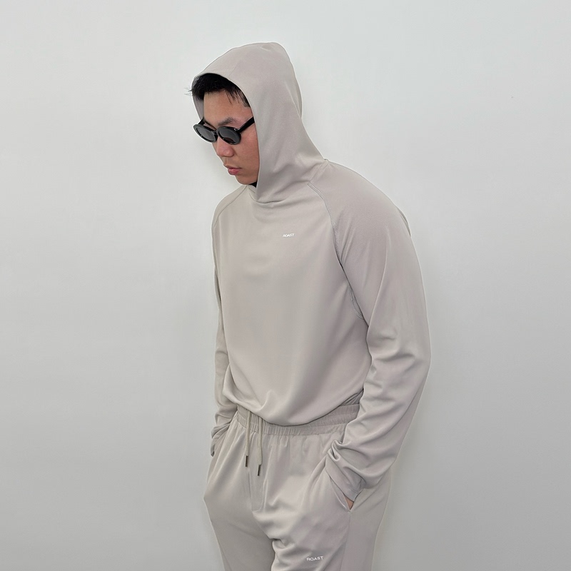 Roast Lucky Lightweight Mesh Hooded Pullover Sports Quick-Drying Fitness Training Long-Sleeved T-Shirt for Men