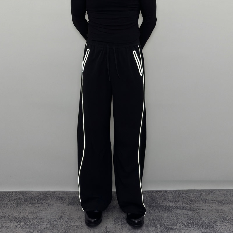 Roast Lucky American-Style Reflective Taped Webbing Straight-Leg Pants Men's Retro Waterproof Casual Sports Pants