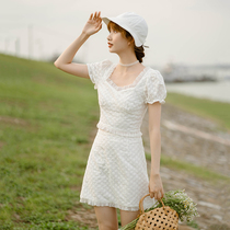 21 New French Retro hipster Chiffon Top Set High Waist Floral A- line dress Pants Gentle Sweet Two-Piece Set