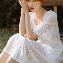 21 New summer French retro Super fairy princess dress gentle first love thin license registration small white dress light wedding dress