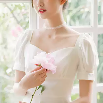 (Please Mr. Lu) Original Mori Xian transparent lace collar choker lock flower Pearl rhinestone necklace