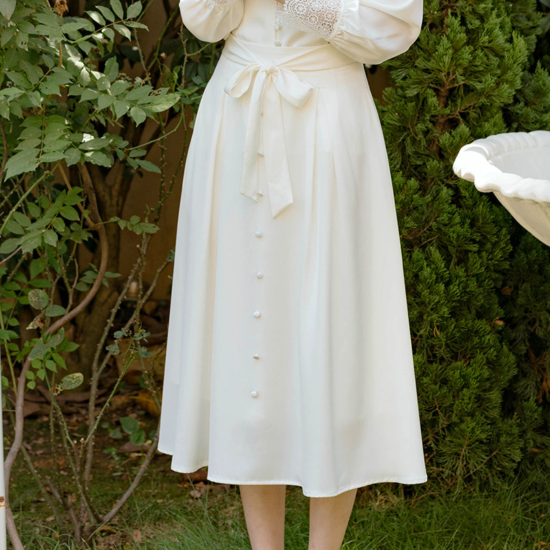 22 new early summer temperament niche high waist thin French satin drape fairy umbrella skirt skirt a-line skirt