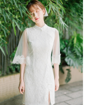  Morning and night]2021 summer Republic of China style short girl modified cheongsam dress retro travel light wedding dress