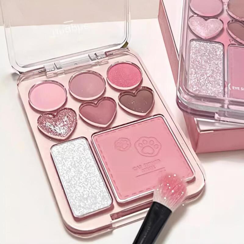 Eyeshadow, Blush, and Highlighter All-In-One Palette, Pink Series, Korean Makeup, Low Saturation, Daily Light Makeup, Facial Beginner's Comprehensive Palette