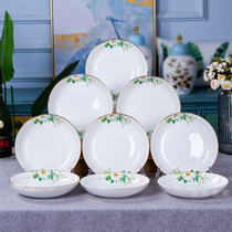 White Camellia 8 inch Jingdezhen gold bone porcelain dish soup plate deep plate deepening ceramic plate dish household set