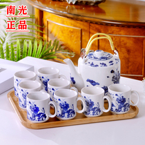 Nangang blue and white porcelain Chinese household set large teapot tea cup Jingdezhen tea set with tea tray