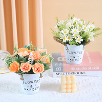 Retro Iron Art Flower Pot Daisy Rose Potted Flowers Swing Piece Living Room Table Tabletop Emulation Flower Decoration Furnishing