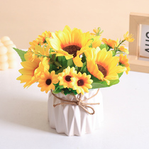 Simulation flower sunflower small potted artificial fake flower green planting bonsai silk swaying piece living room table decoration furnishing
