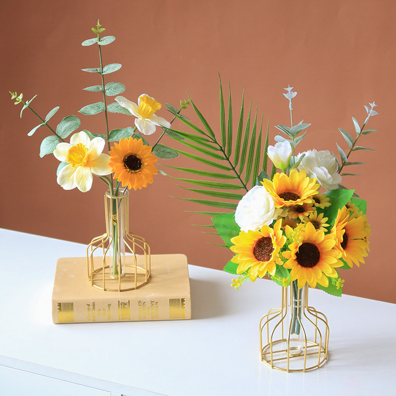 ins light and luxurious sunflower fake floral flower art emulation plastic bouquet small swing piece living-room table drying floral decoration furnishing
