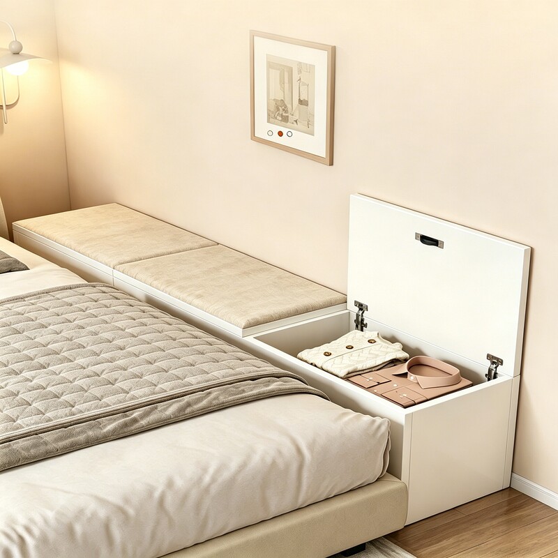 Storage Bed with Side Expansion Feature, Soft Side Padding for Children's Bed, Storage and Extension Bed That Adults Can Sleep on