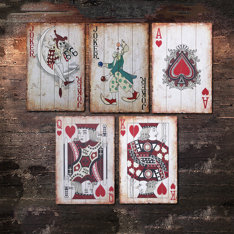 Creative wall wall decoration Bar dining room barbecue restaurant Wall decoration Playing cards Vintage wood painting Wall pendant