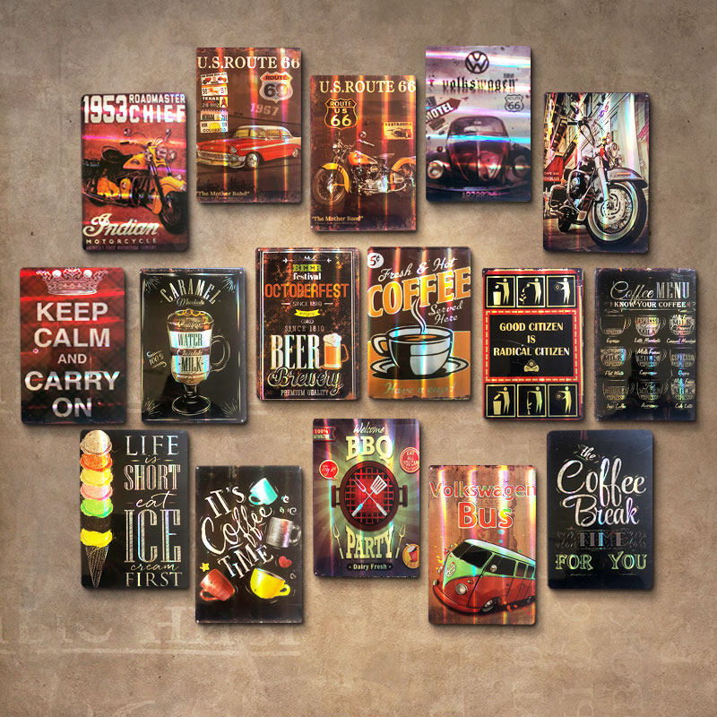 Tin painting retro nostalgic industrial style bar wall Riku shop barbecue restaurant dining room wall decoration hanging wall decoration