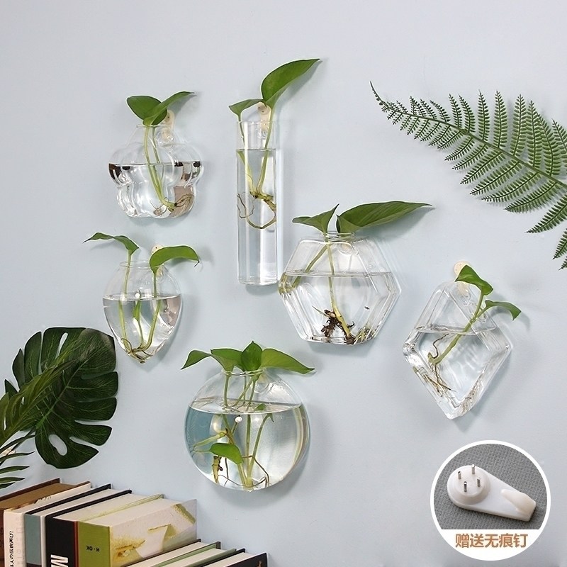 Minimalist wall decoration vase glass transparent hydroponic gold Ge plant utensil Fuexpensive bamboo flower arrangement basin refined home