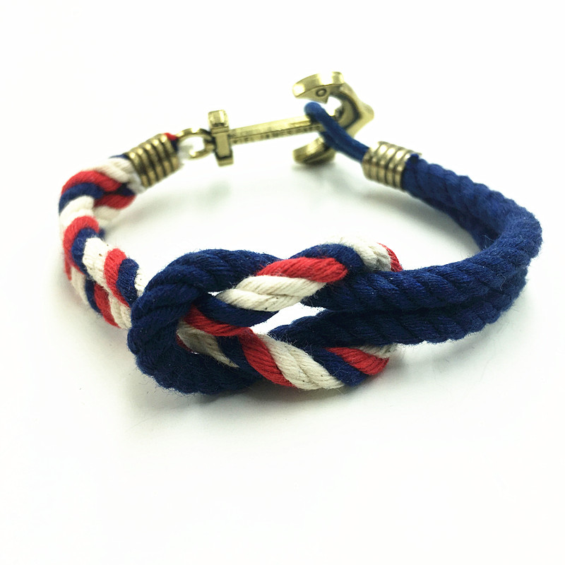 Phong cách hải quân làm bằng tay cotton dệt tinh tế thời trang vòng đeo tay nam thời trang châu Âu và Mỹ tay dây thắt nút neo vòng gỗ huyết rồng