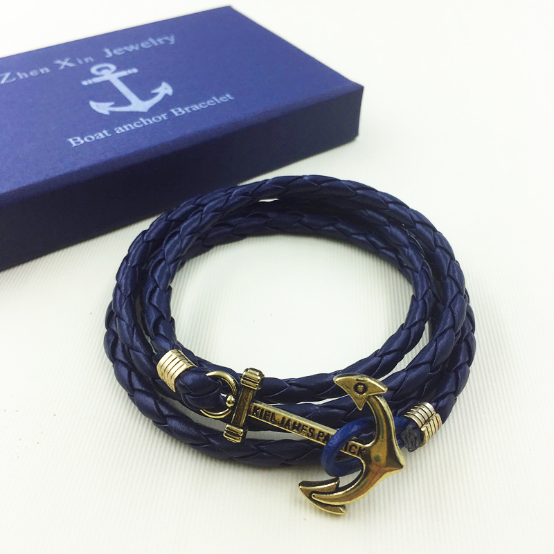 European and American Fashion Brand Retro Original Couple Style Hand-Woven Men's Multi-Layer Four-Ring Black Leather Rope Anchor Bracelet European and American Fashion Brand Retro Original Couple Style Hand-Woven Men's Multi-Layer Four-Ring Black Leather Rope Anchor Bracelet