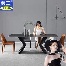 Rock slab dining table and chair combination home small apartment modern simple light luxury rectangular Italian table dining table 8 people 6 dining table