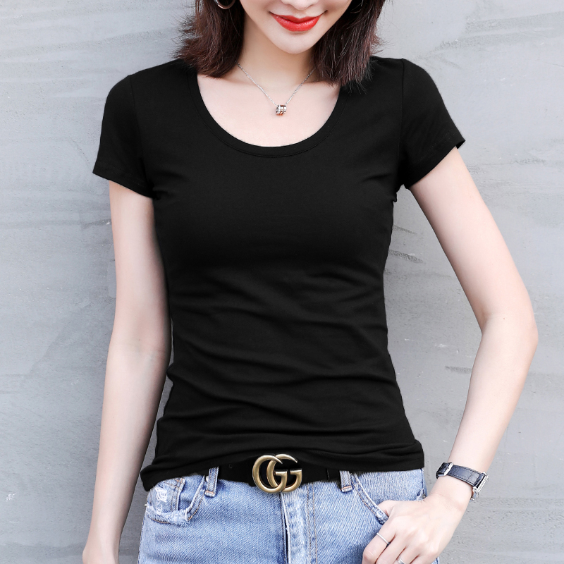 Black Short-Sleeved T-Shirt for Women 2026 New Summer Round Neck Slim Fit Versatile Base Shirt Inner Wear Half-Sleeve Tee Black Short-Sleeved T-Shirt for Women 2026 New Summer Round Neck Slim Fit Versatile Base Shirt Inner Wear Half-Sleeve Tee