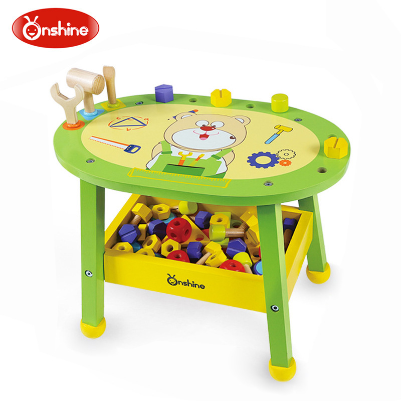 ONSHINE Children Emulation Wooden Maintenance Tool Bench Boy Puzzle Dress Home Wine Nut Building Block Assembly Toy