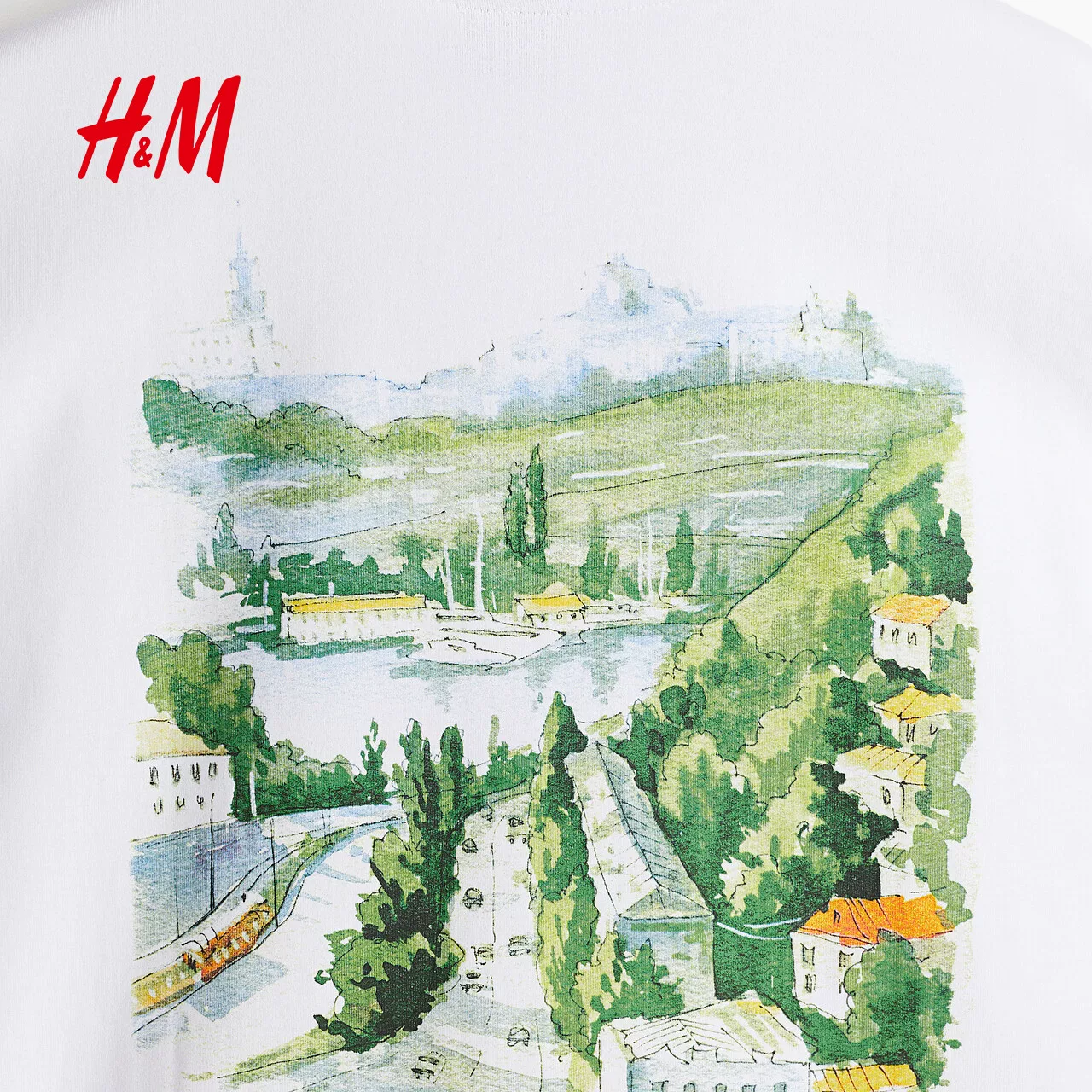 H&M Летняя хлопковая футболка для отдыха с круглым вырезом, 100% хлопок, американский стиль