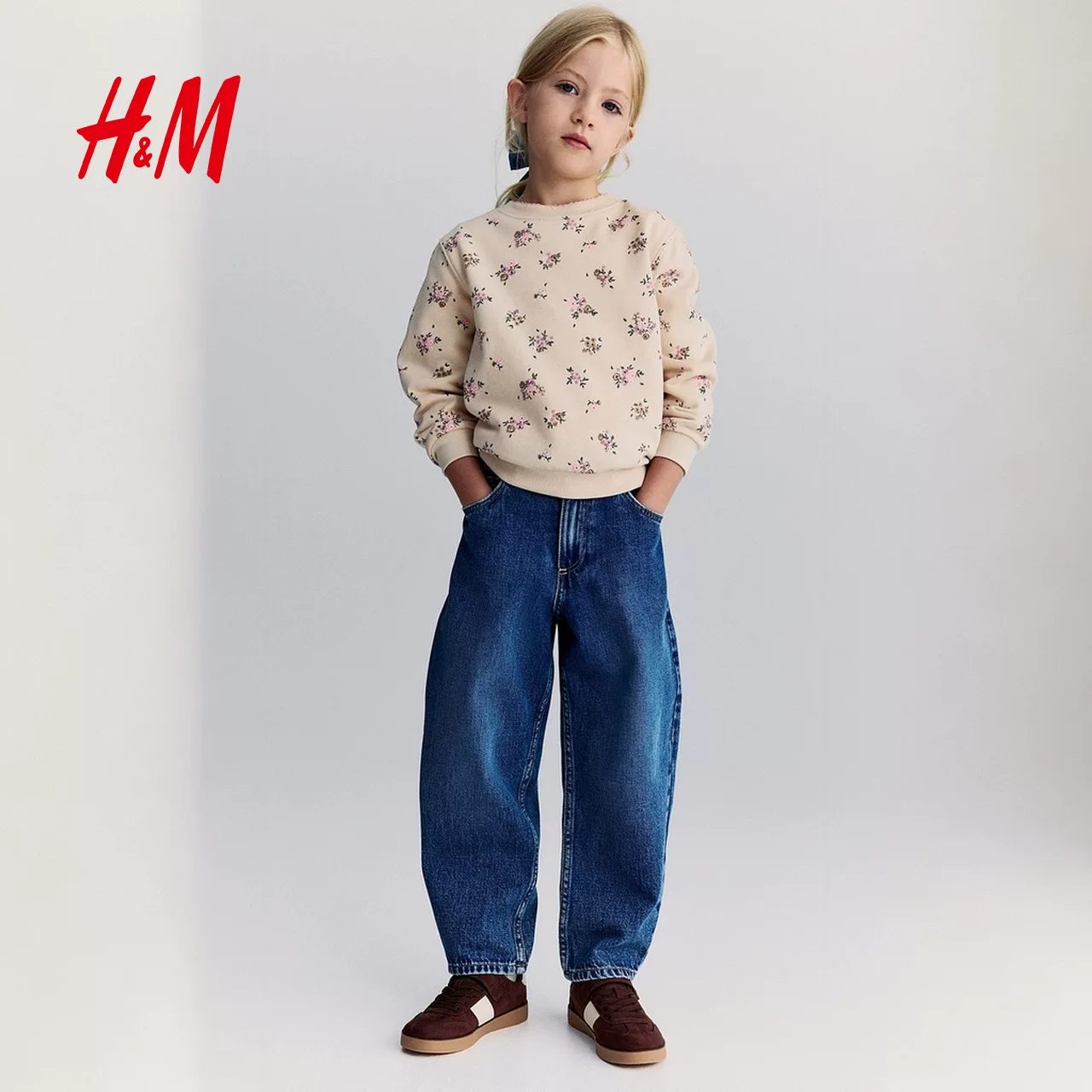 Детская одежда HM Детские девочки толстовка с круглым воротом и длинными рукавами, подкладка флис печать 1305880