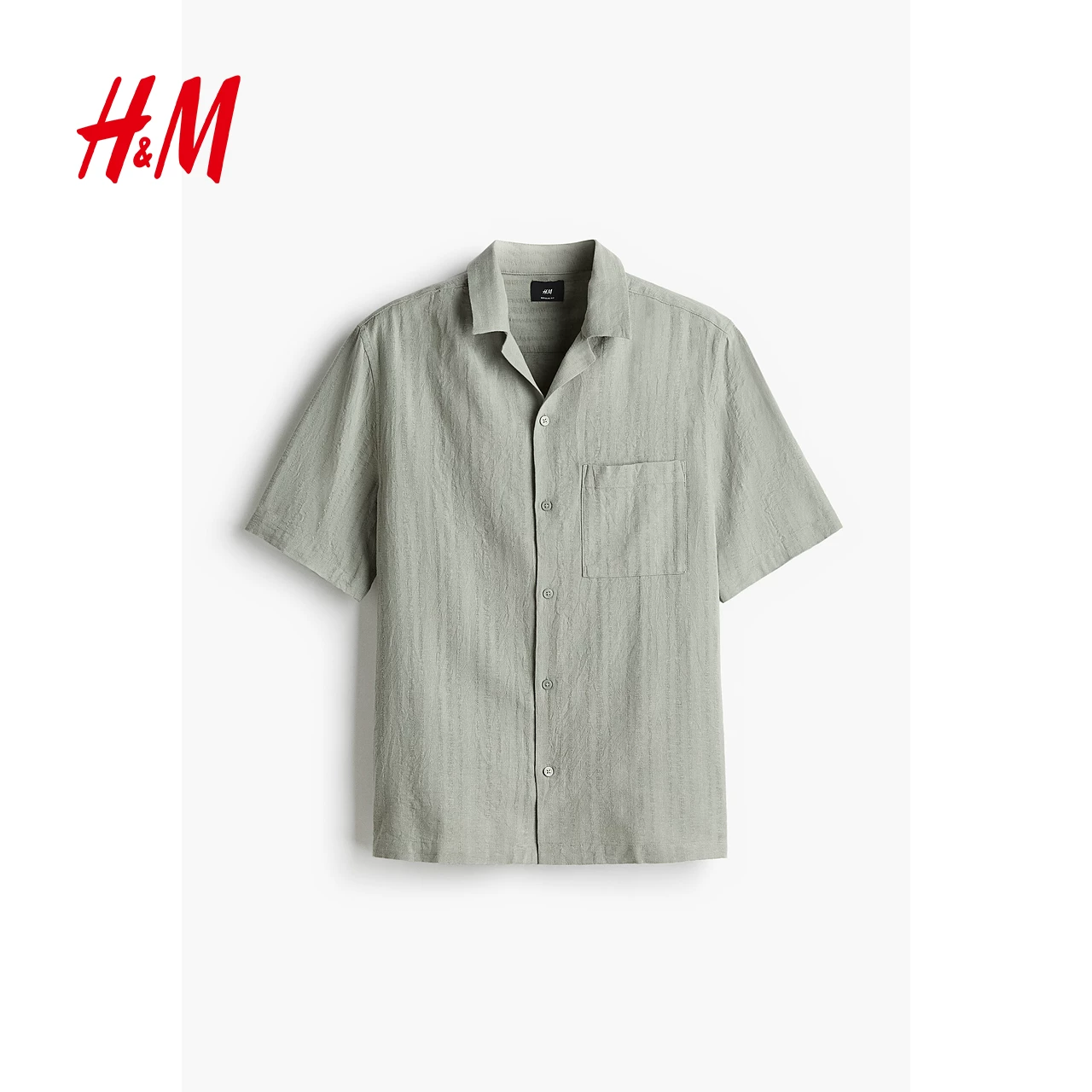 Мужская рубашка HM с воротом Cuban, летняя льняная смесь, воротник французский отпускной стиль, для поездок, рубашка 1265556