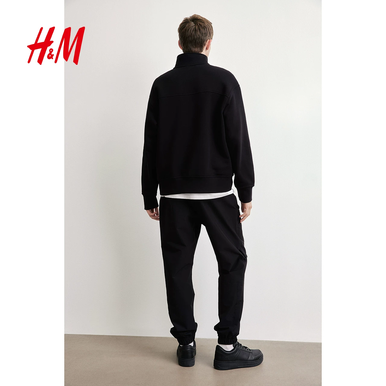 HM men's and women's thick T-shirt with velvet stand-up collar, loose American style lazy heavy pullover top 1245648
