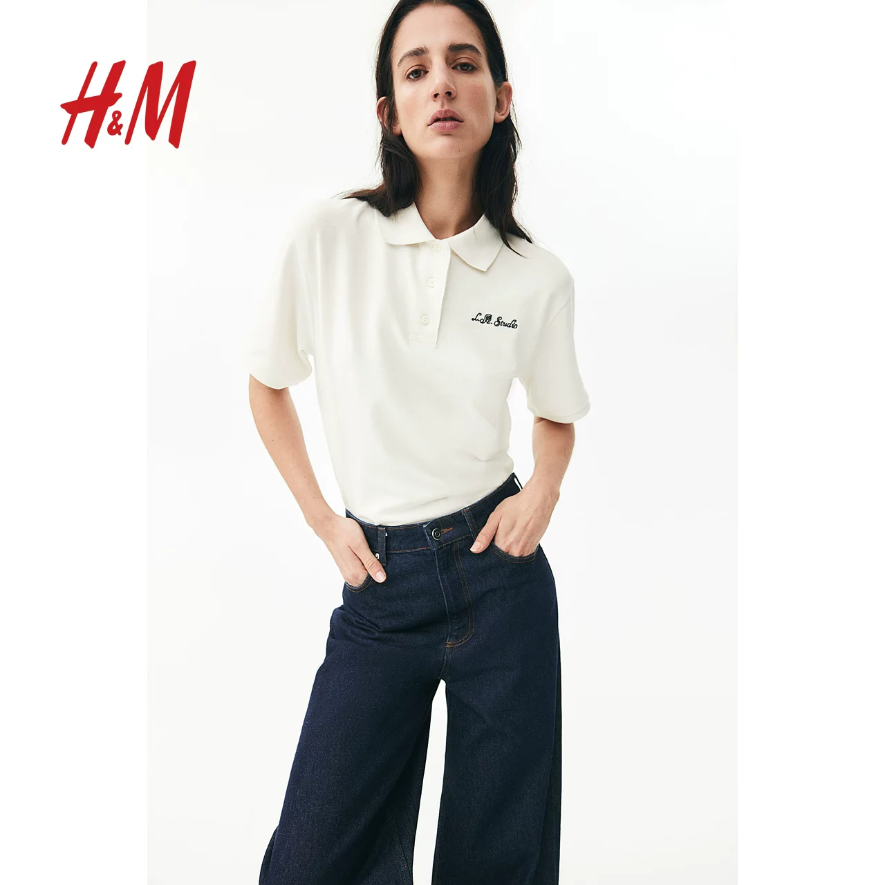 Женская polo футболка HM летняя простая повседневная с принтом буквенный рисунок лацкан короткий рукав топ 1274587