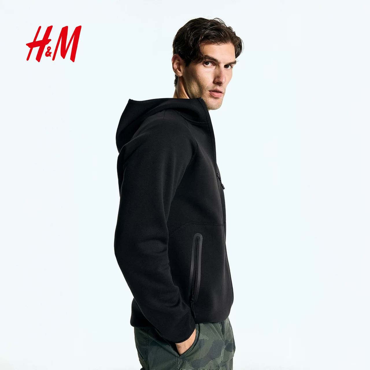 HМ мужская летняя спортивная кофта-куртка Zip Hoodie с влагозащитной тканью DryMove™ 1225654