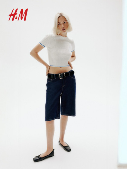 HM2025夏季新款女装百慕大中腰牛仔短裤1266262