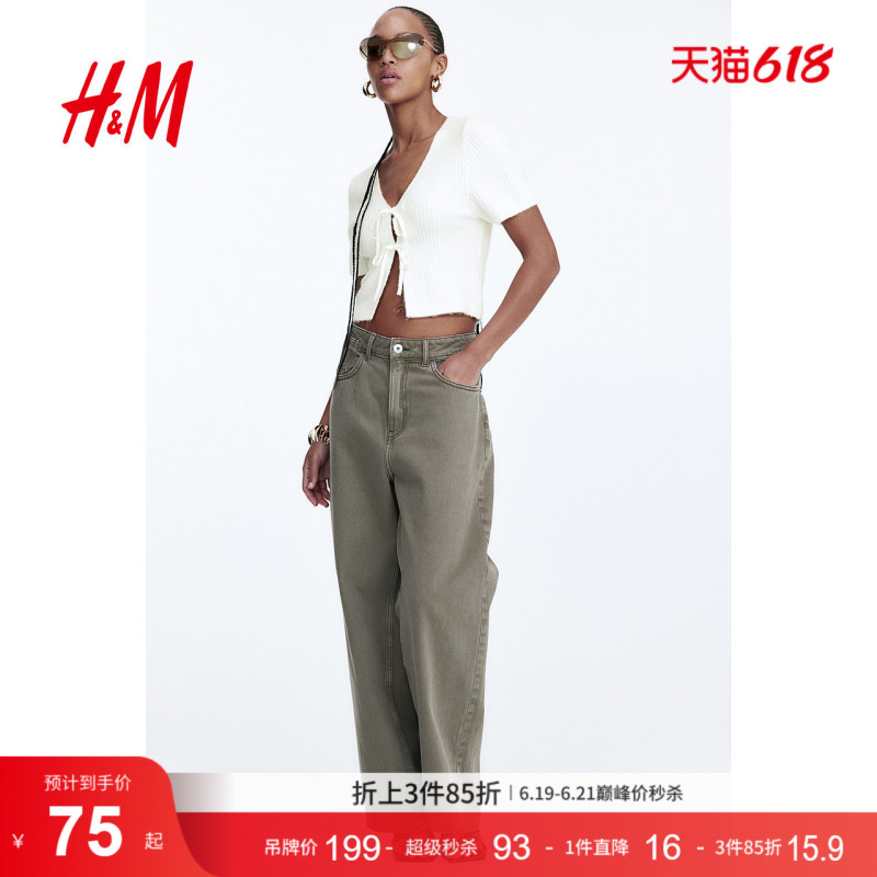 Hm Women's Summer Lace-Up Design Ribbed Knitted Top 1269538