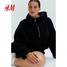 Толстовка женская hm女装厚t恤cleanfit连帽衫保暖抓绒微宽松美式绒衫打底衫1089839 H&M