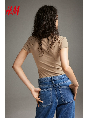 Эластичная комфортная базовая футболка, осенняя, облегающий крой, круглый воротник