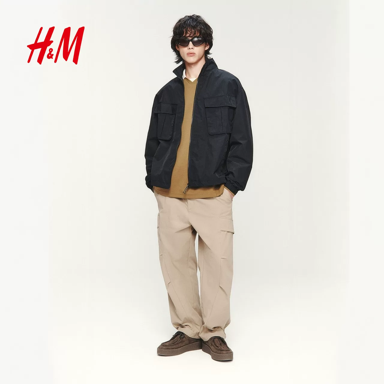 Мужская куртка HM новый stand collar слегка свободная куртка для улицы водоотталкивающая и гидрофобная верхняя рубашка 1326422