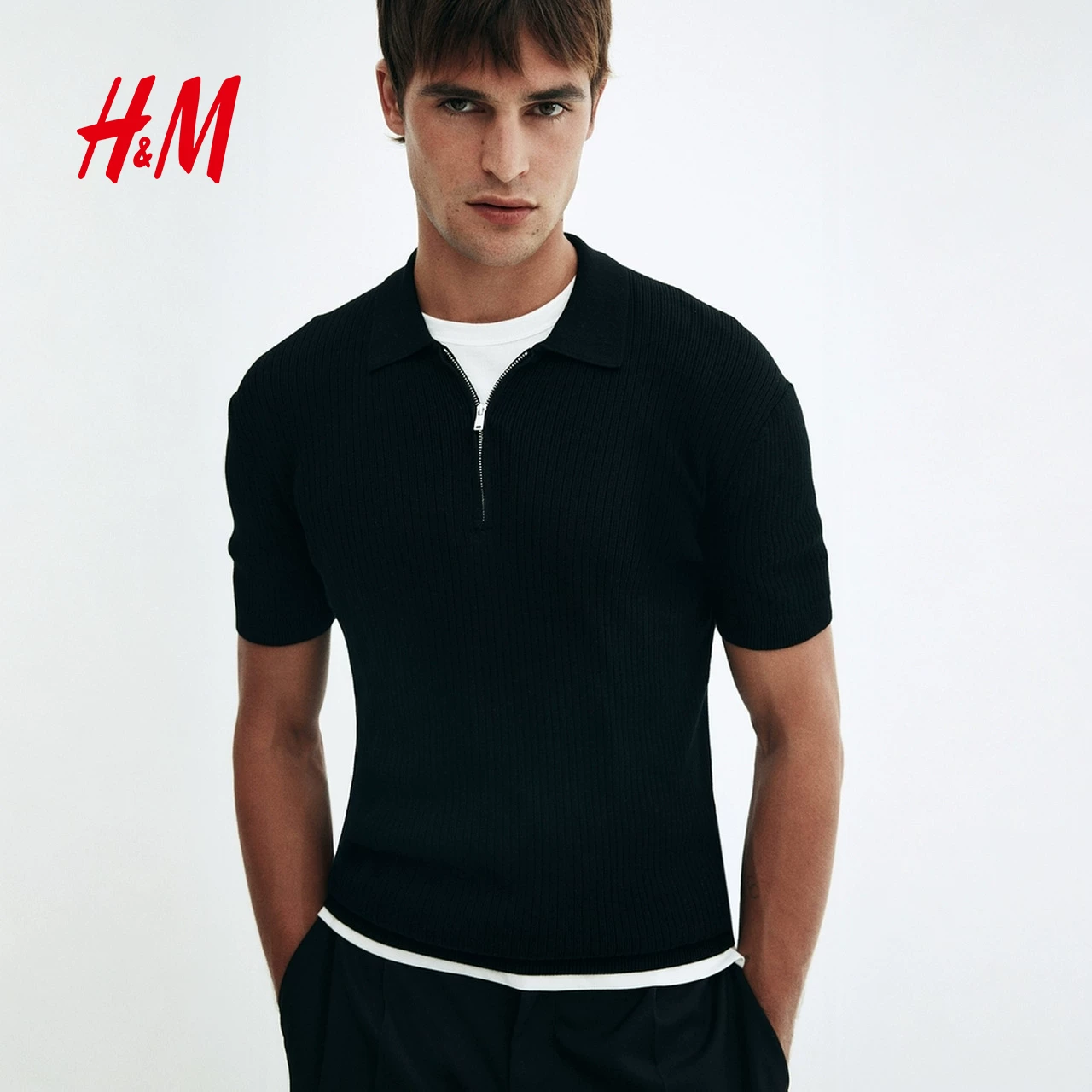 Поло летнее от H&M с молнией, облегающий