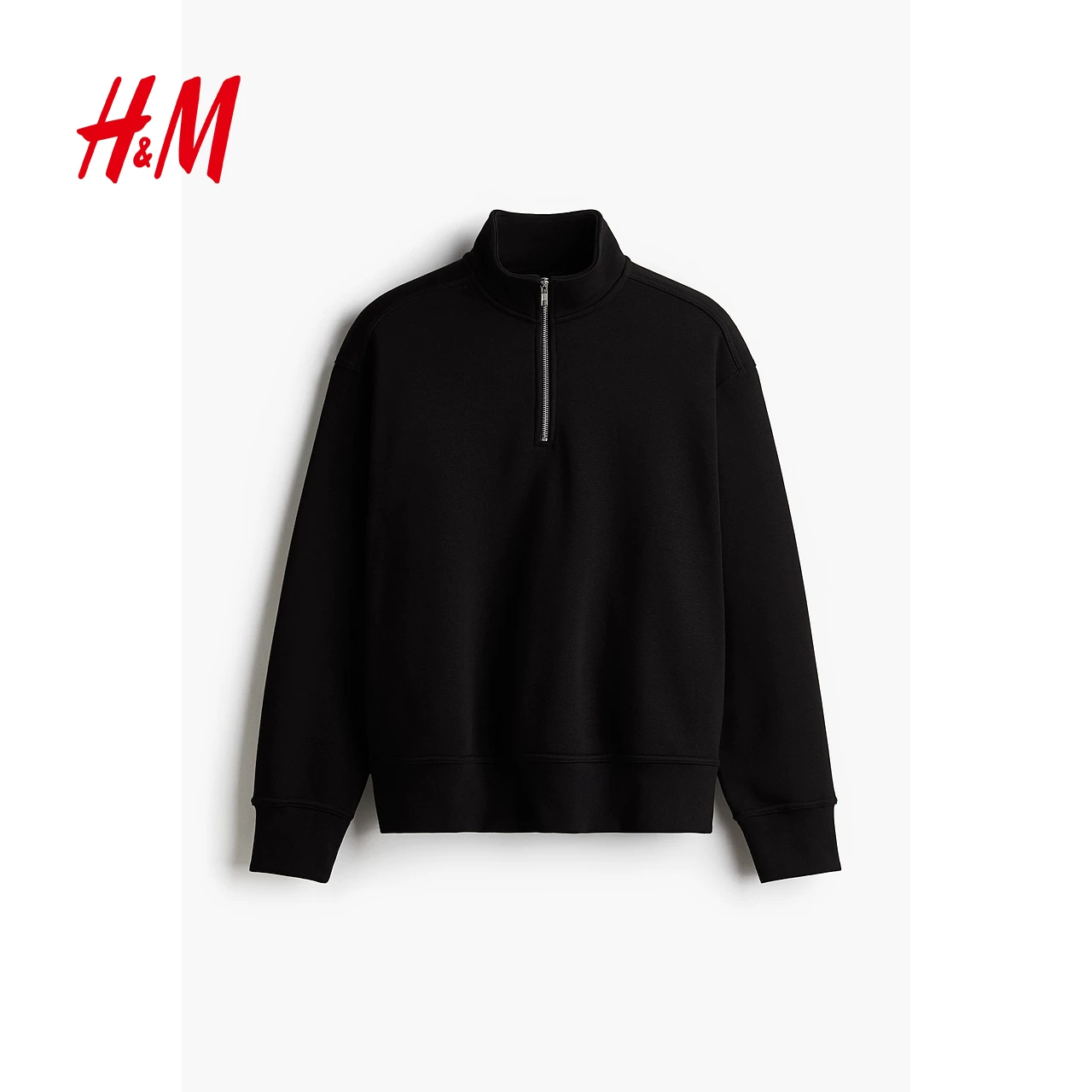 HM men's and women's thick T-shirt with velvet stand-up collar, loose American style lazy heavy pullover top 1245648