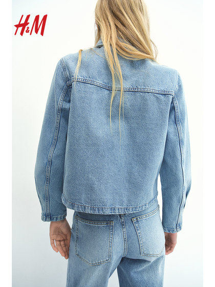 HM女装短外套夏季硬挺翻领拉链翻盖胸袋牛仔外套1254900