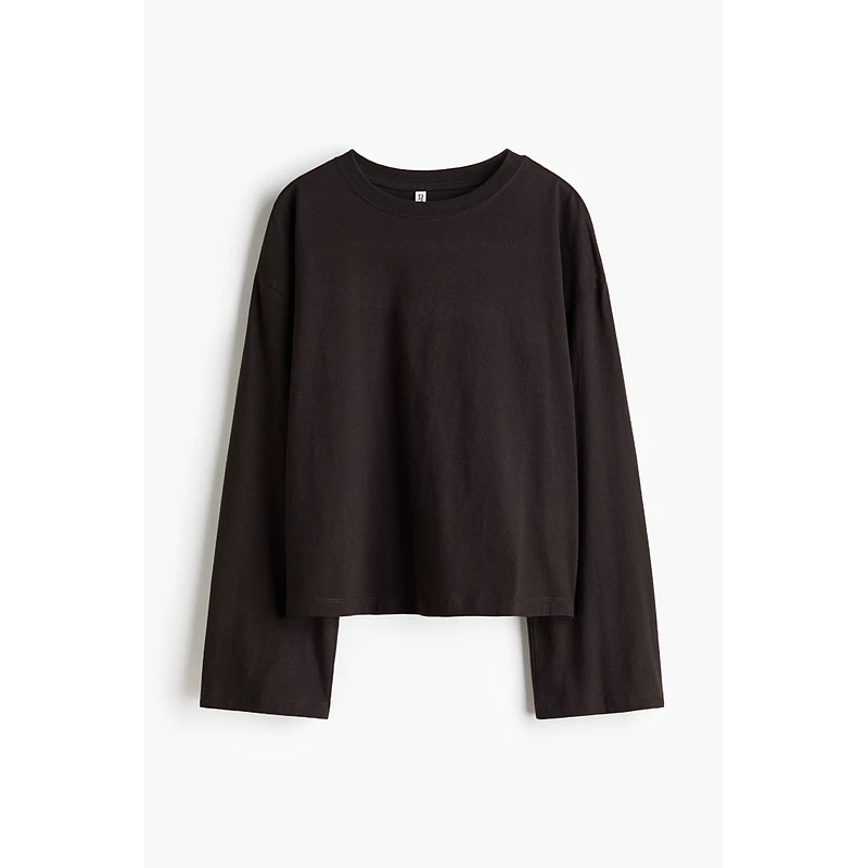 Женская зимняя хлопковая длинно‑рукавная кофта (H&M), тёмно‑коричневая, лёгкий крой