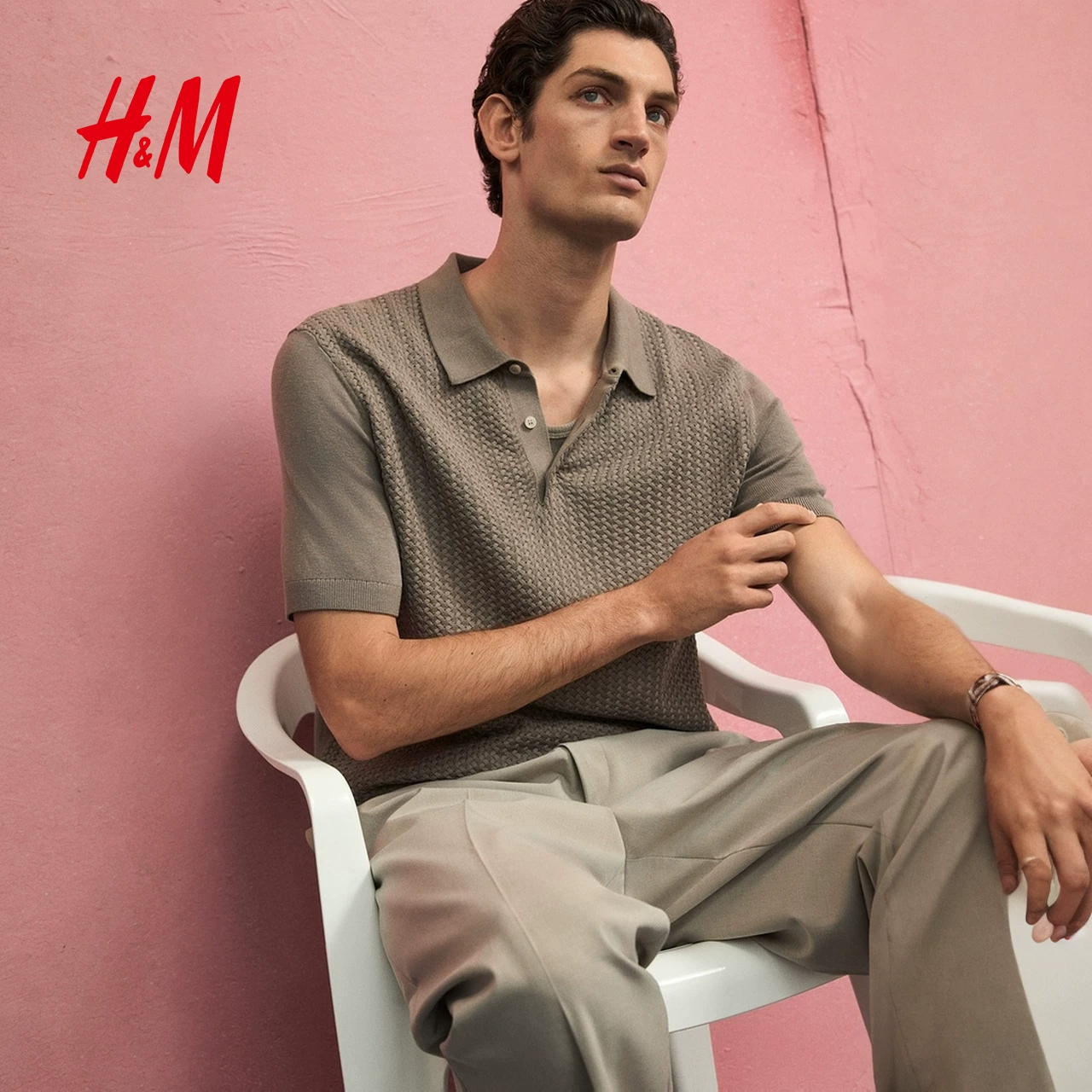 Polo рубашка HM Summer мужская приталенная вязаная кабельная 1292861