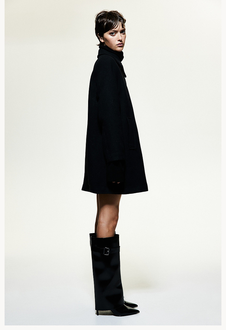 Hm мисс шерсть пальто зима свободный войлок кнопки отворот Длина до колена пальто 1255546 для возраста       