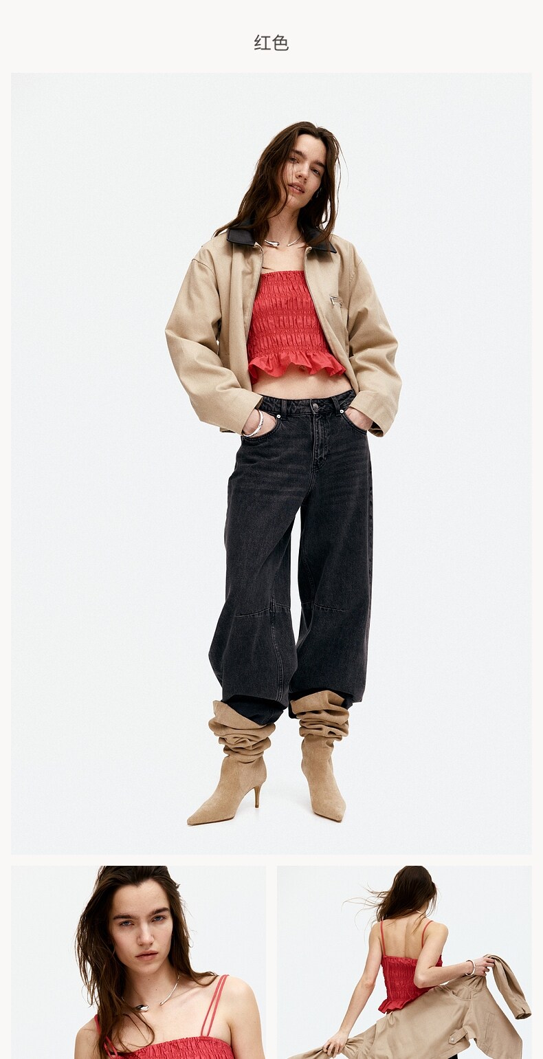 Топы/майки hm女装吊带春季时尚方领修身显瘦缩褶吊带背心衫1275284 H&M
