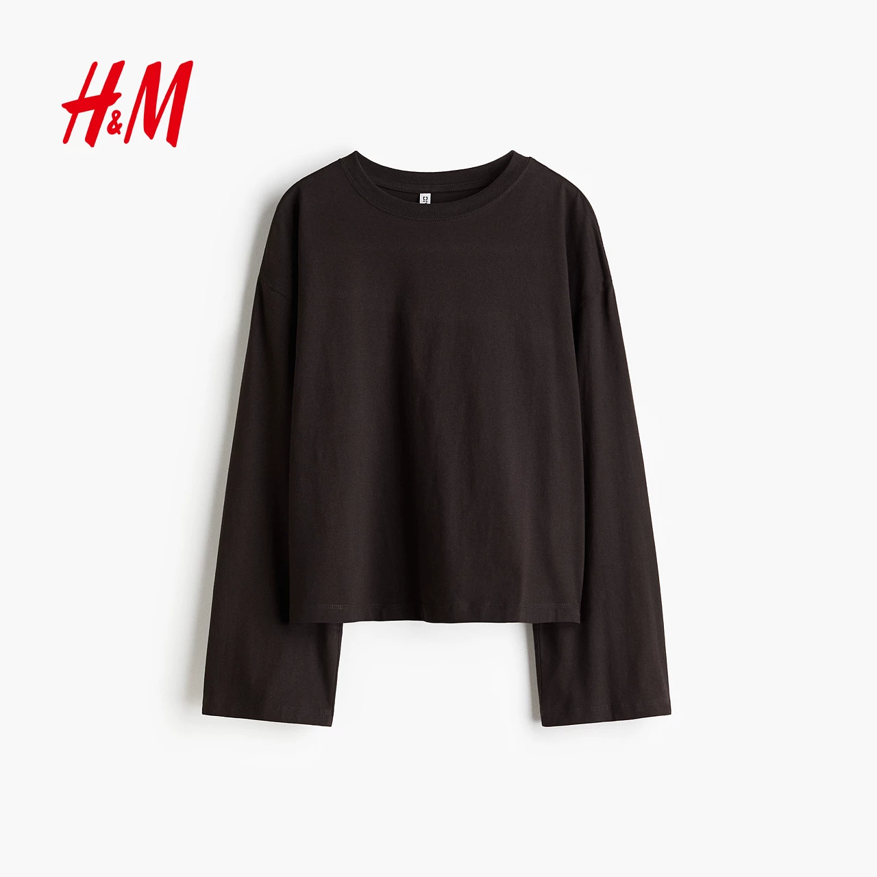 Женская зимняя хлопковая длинно‑рукавная кофта (H&M), тёмно‑коричневая, лёгкий крой