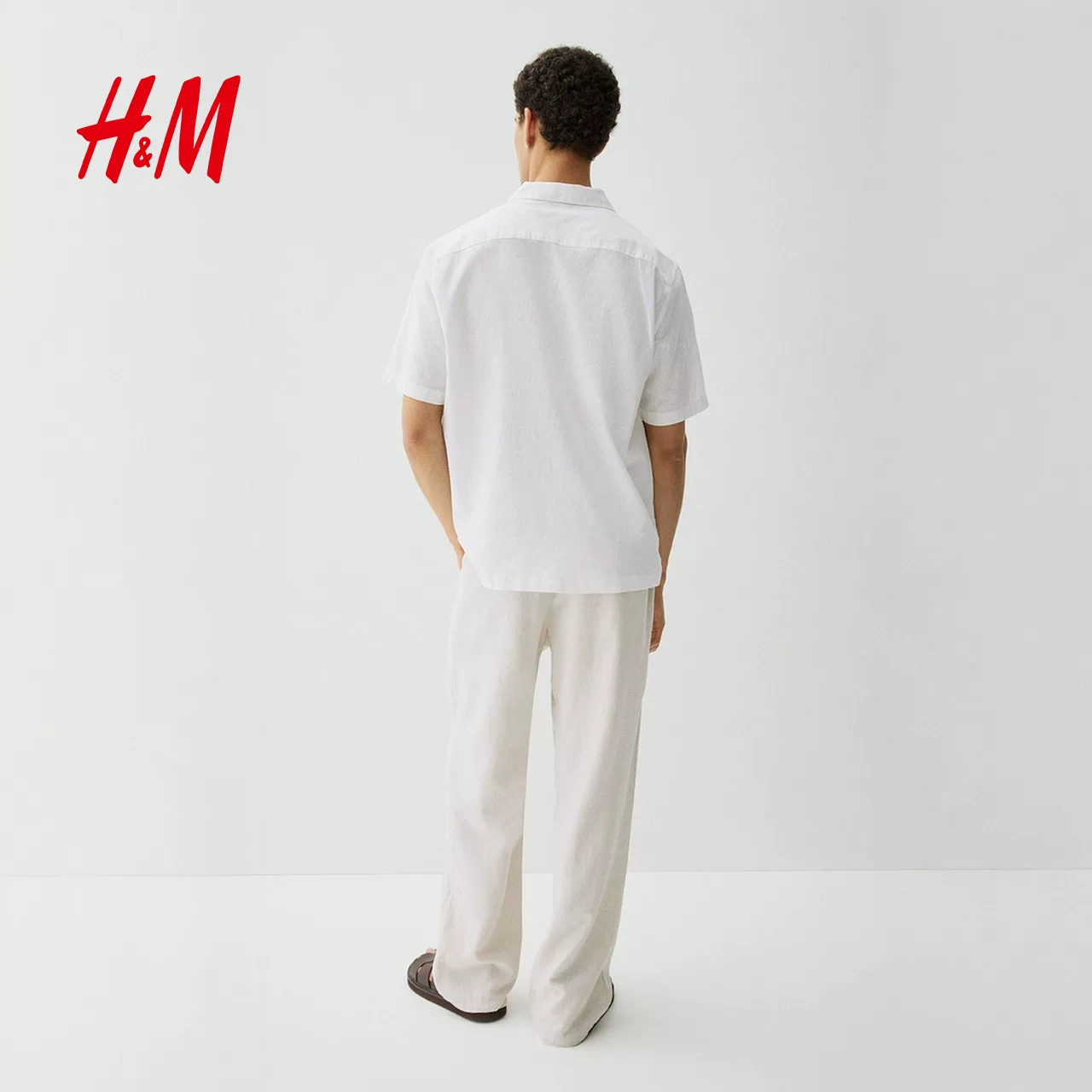 Хлопковая мужская рубашка с лацканом Cuban collar летний тренд, льняная смесовая короткий рукав, 1256946