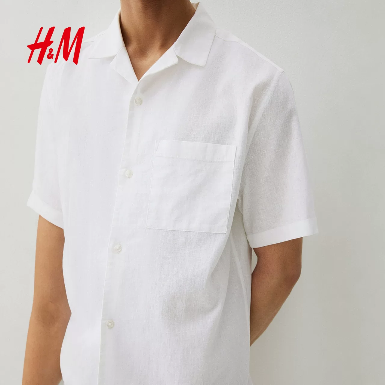Хлопковая мужская рубашка с лацканом Cuban collar летний тренд, льняная смесовая короткий рукав, 1256946
