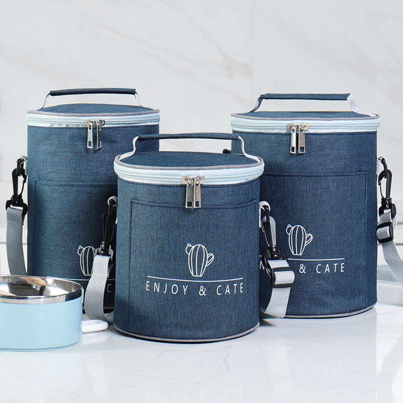 Lunch box tote bag round insulated bag aluminum foil thick bento bag office worker student with rice large capacity hand carrying tube