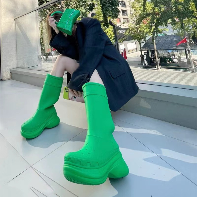 Axi Ge's Same Style, Knee-High Non-Slip Rain Boots for Women, British Style, Thick-Soled, Round-Toe, Casual, Versatile Chelsea Boots